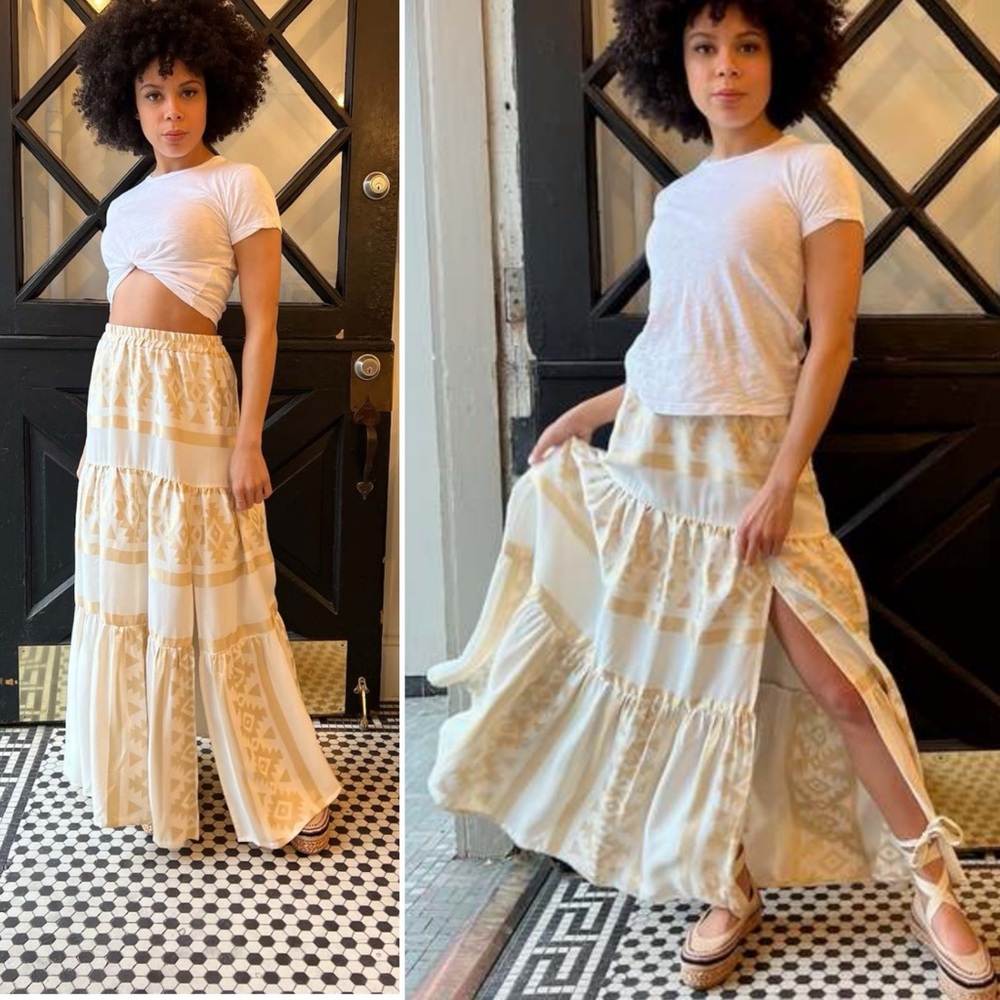 Kasia Cream and Gold Maxi Skirt M